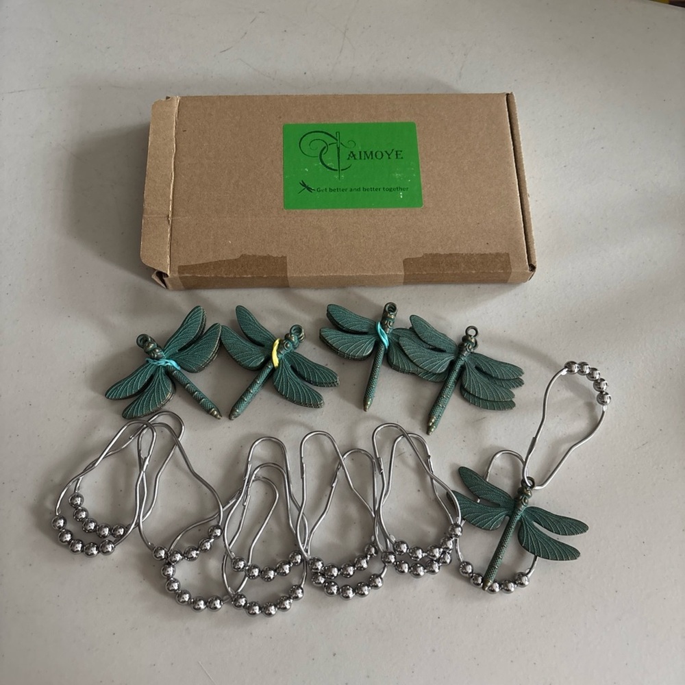 Dragonfly shower curtain rods  - Green and Silver